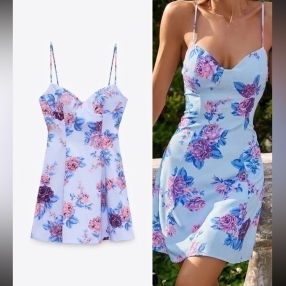 Zara Floral Print Mini Dress - Picture 4 of 8